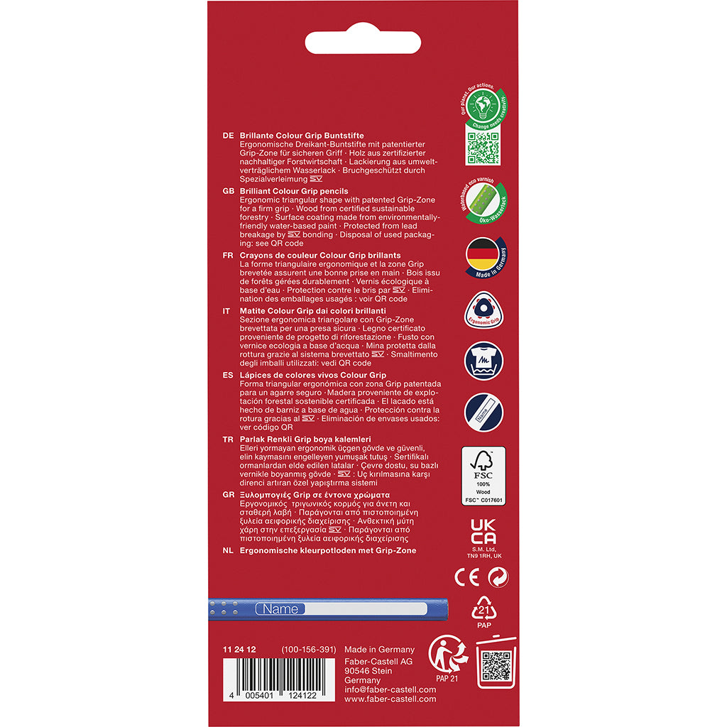 Faber-Castell, 12 stk Grip Akvarel farveblyanter