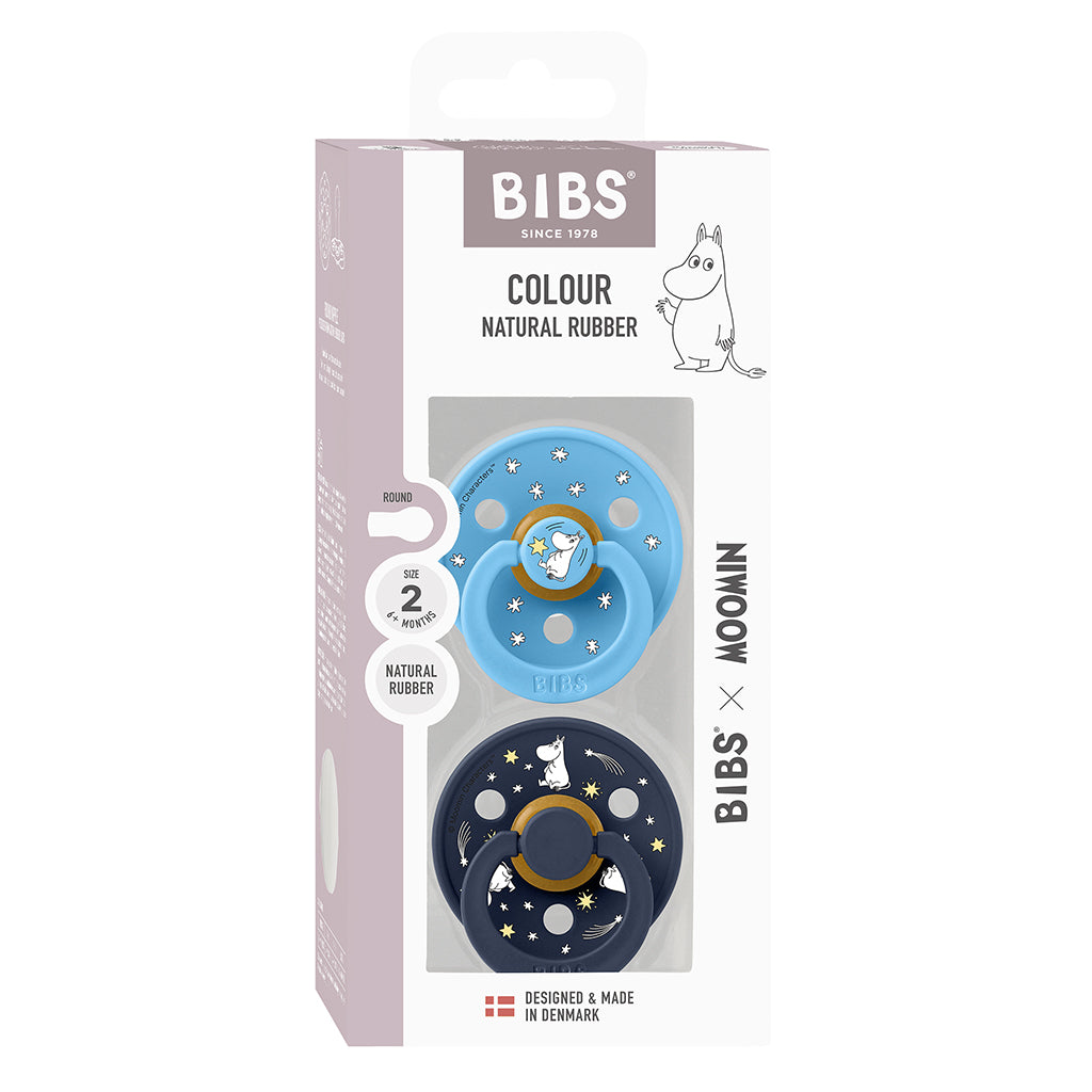 Bibs sut i naturgummi, 2-pak, str. 2 - Moomin, Good Night - Breeze mix