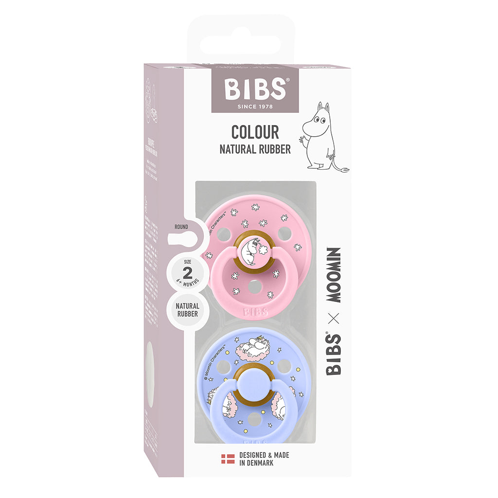 Bibs sut i naturgummi, 2-pak, str. 2 - Moomin, Dreaming - Baby Pink mix
