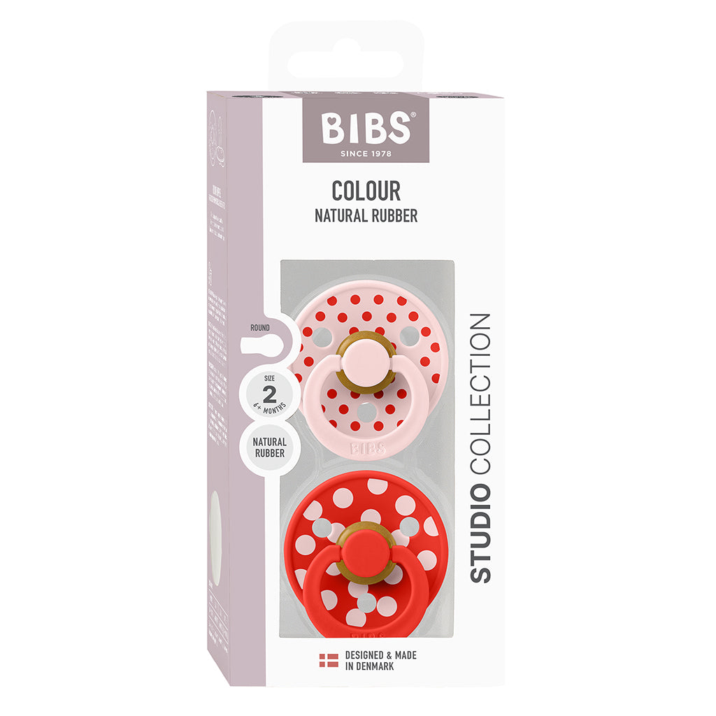 Bibs sut i naturgummi, 2-pak, str. 2 - Studio Colour, Polka - Blossom/Candy Apple