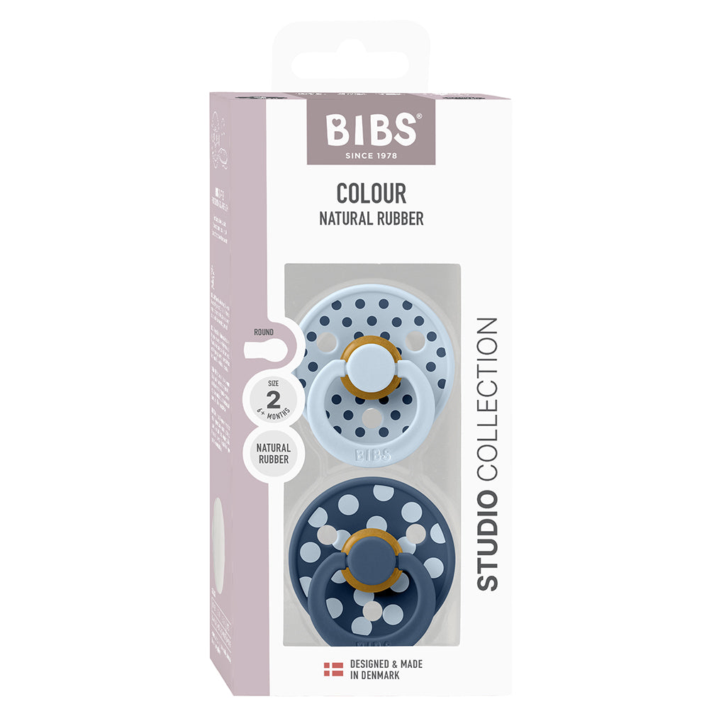 Bibs sut i naturgummi, 2-pak, str. 2 - Studio Colour, Polka - Baby blue/Steel blue