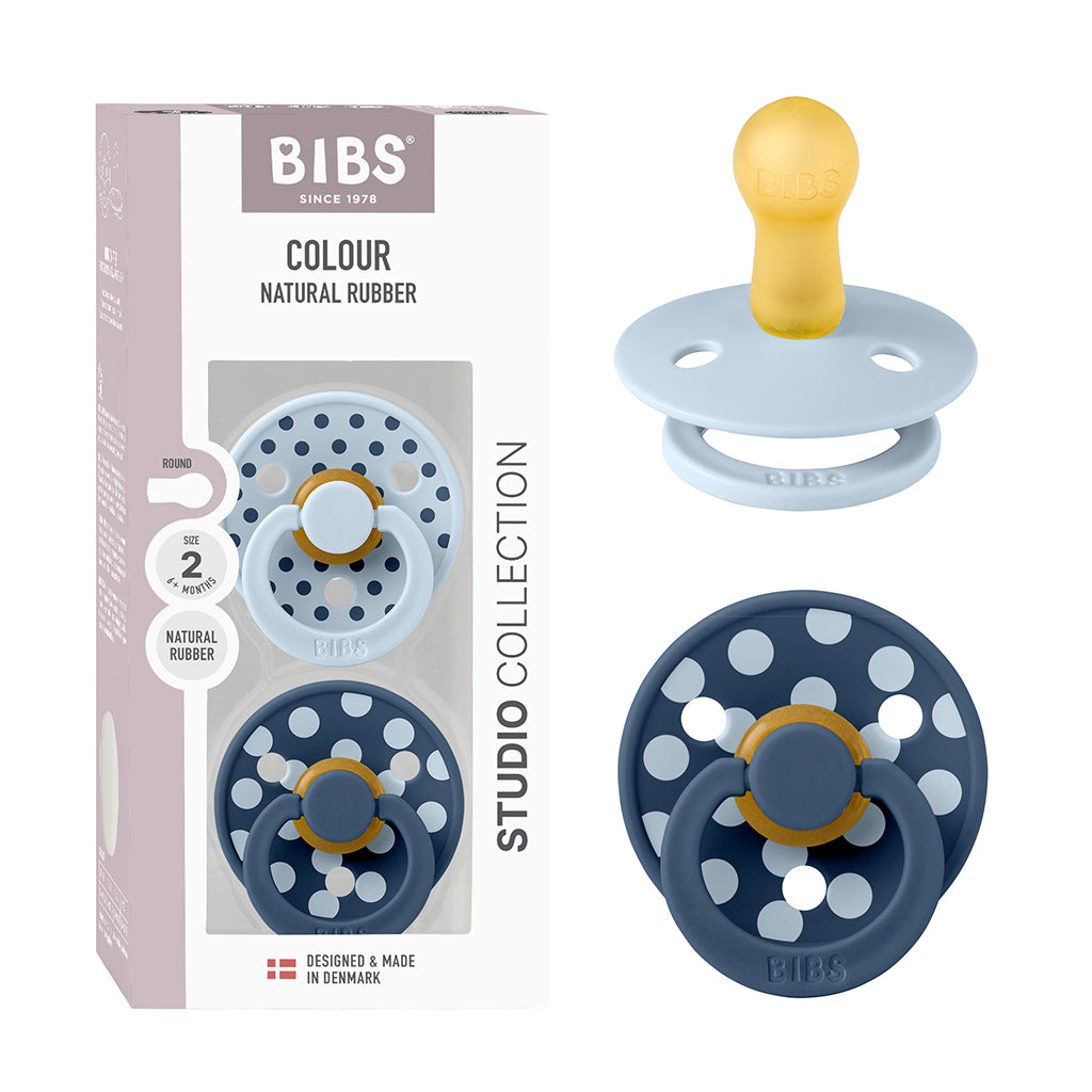 Bibs sut i naturgummi, 2-pak, str. 2 - Studio Colour, Polka - Baby blue/Steel blue