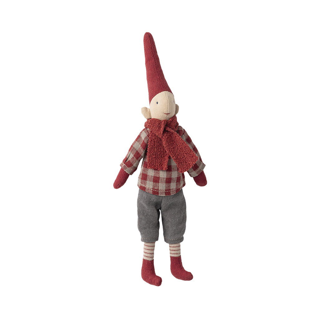 Maileg Nisse, Str. 1, Dreng - Rød ternet skjorte