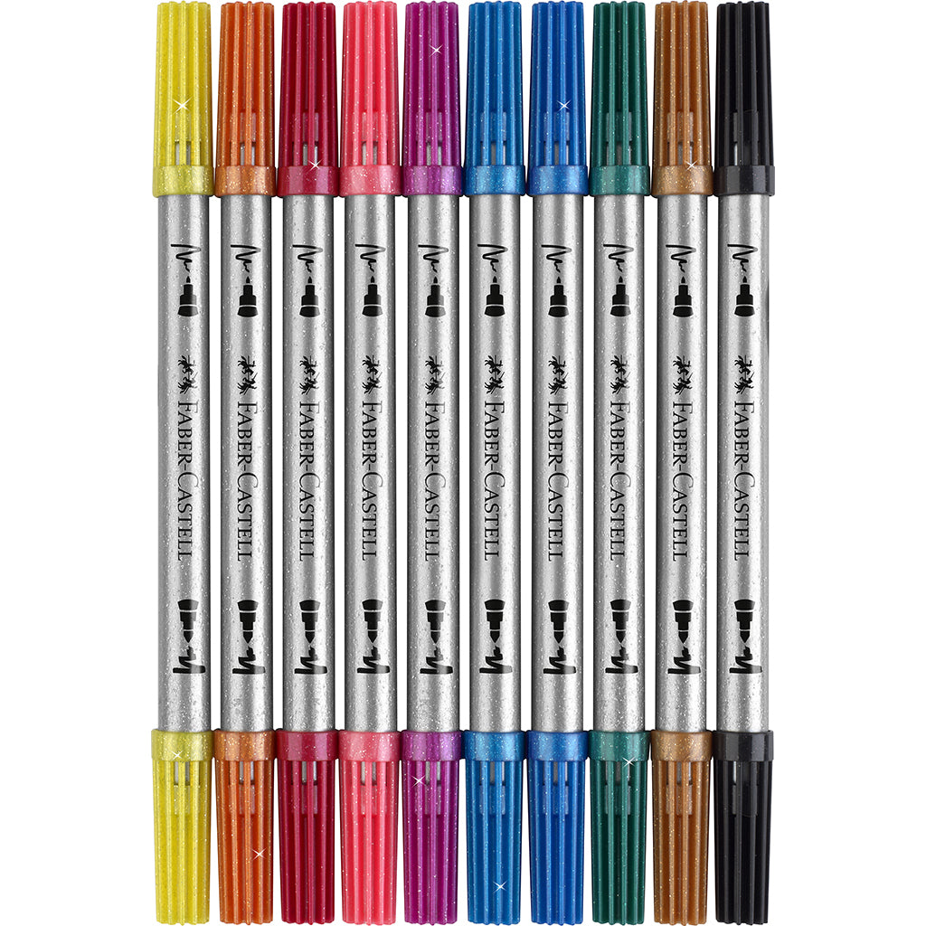 Faber-Castell, dobbeltsidet tuscher med glimmer, æske med 10 stk.