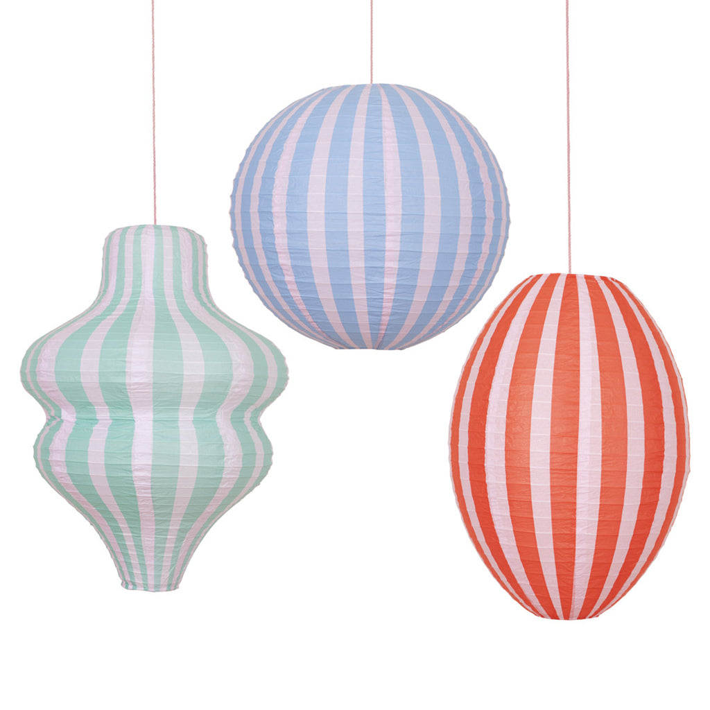 Meri Meri lanterne i rispapir, Stripy lanterns, 3- pak - UDEN LYSKILDE