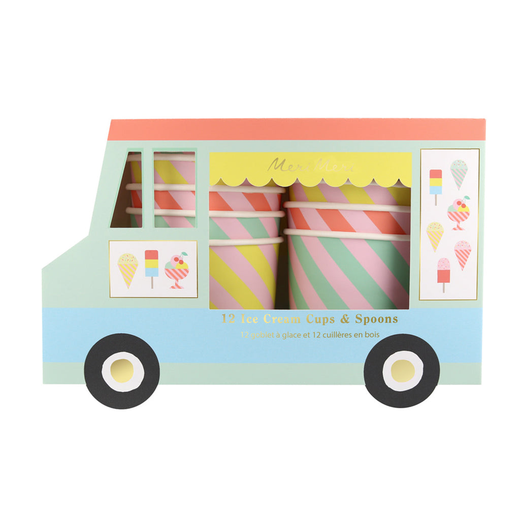 Meri Meri papkrus, Ice cream kopper og skeer - 12 stk.