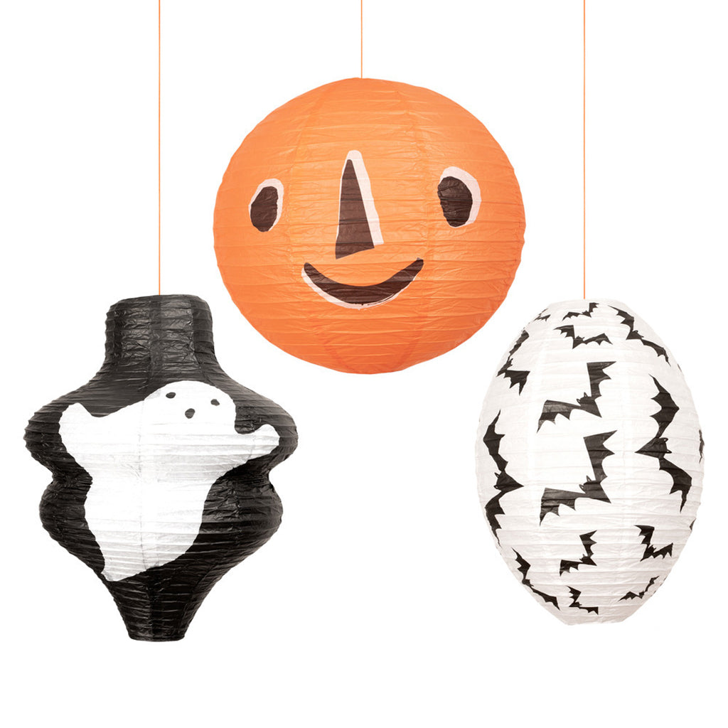 Meri Meri Halloween lanterner i rispapir, 3- pak - UDEN LYSKILDE