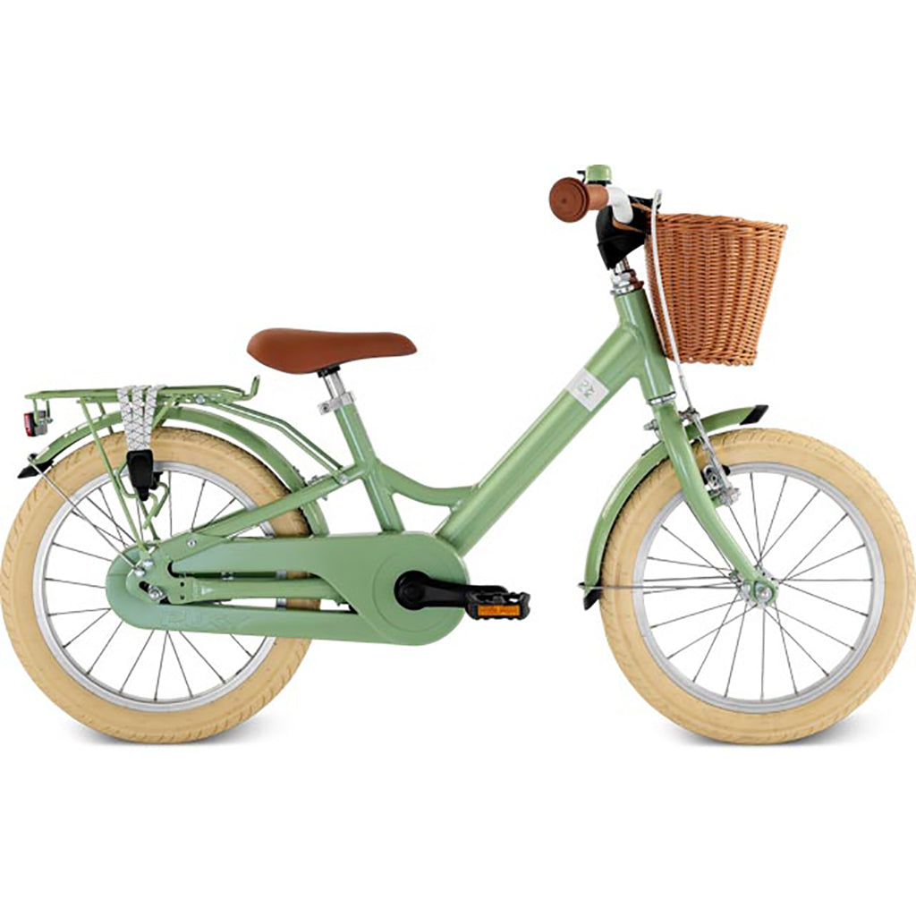 Puky Youke Classic cykel m. håndbremse og cykelkurv, 16" - Retro green - Fra 4 år