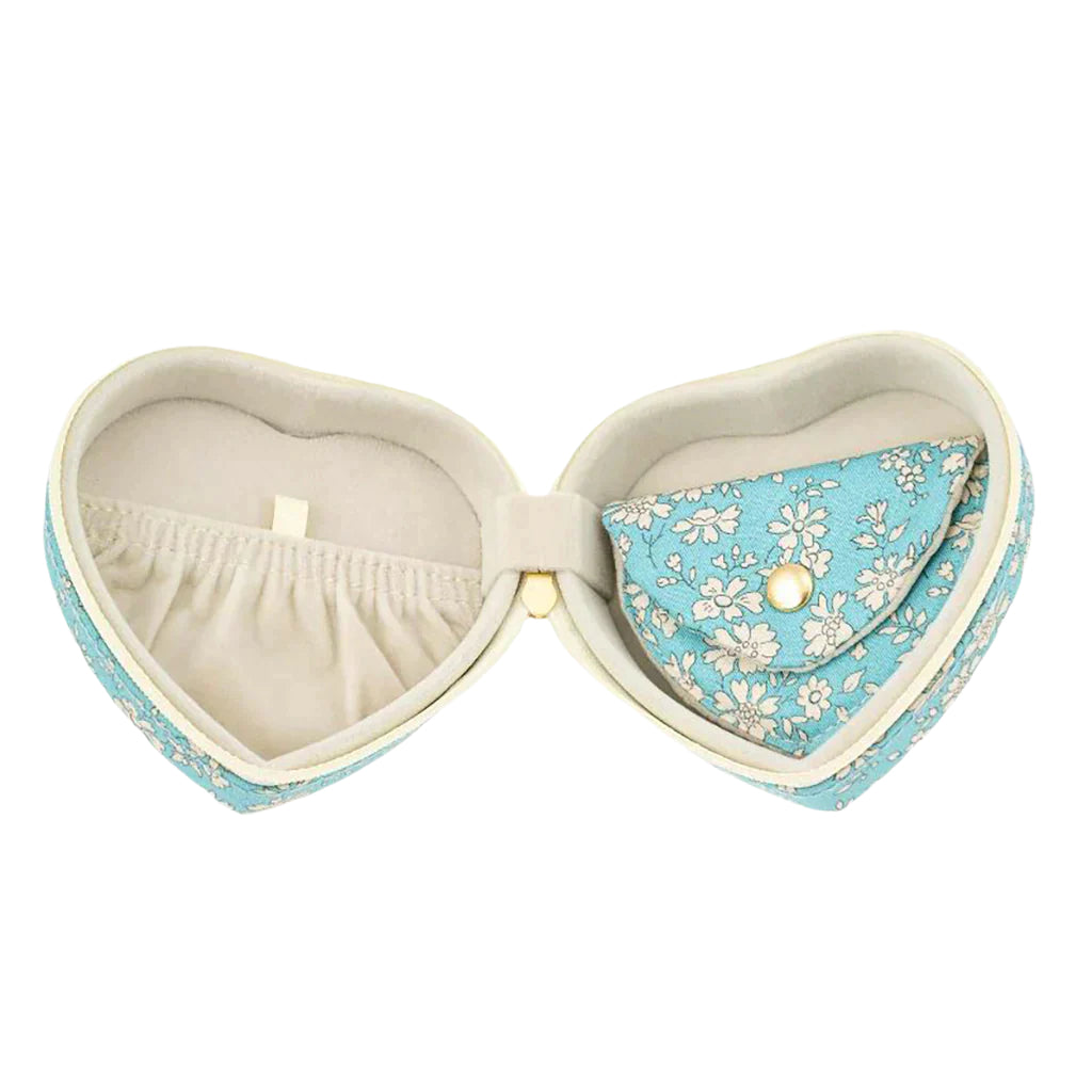 Bon Dep smykkeskrin m. Liberty print, heart - Capel soft teal