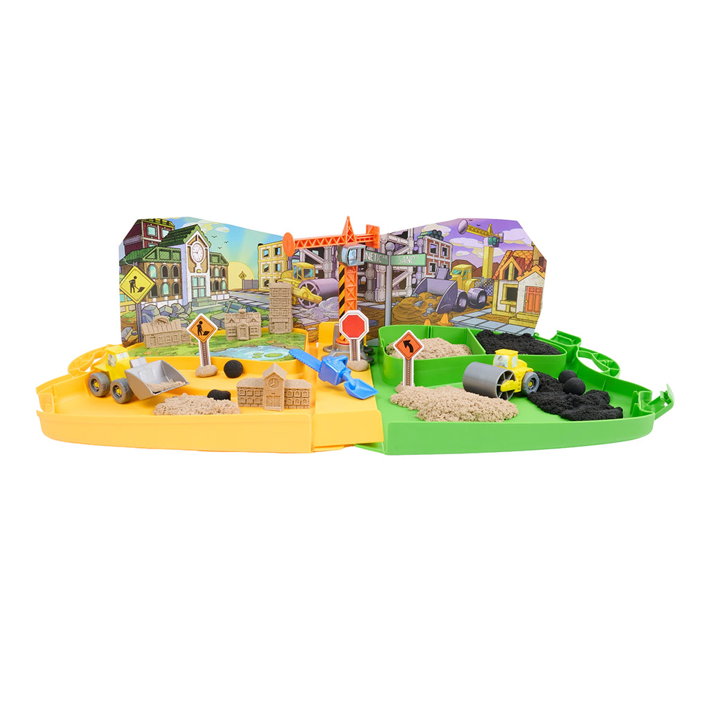 Kinetic Sand Construction zone kuffert med arbejdsbiler