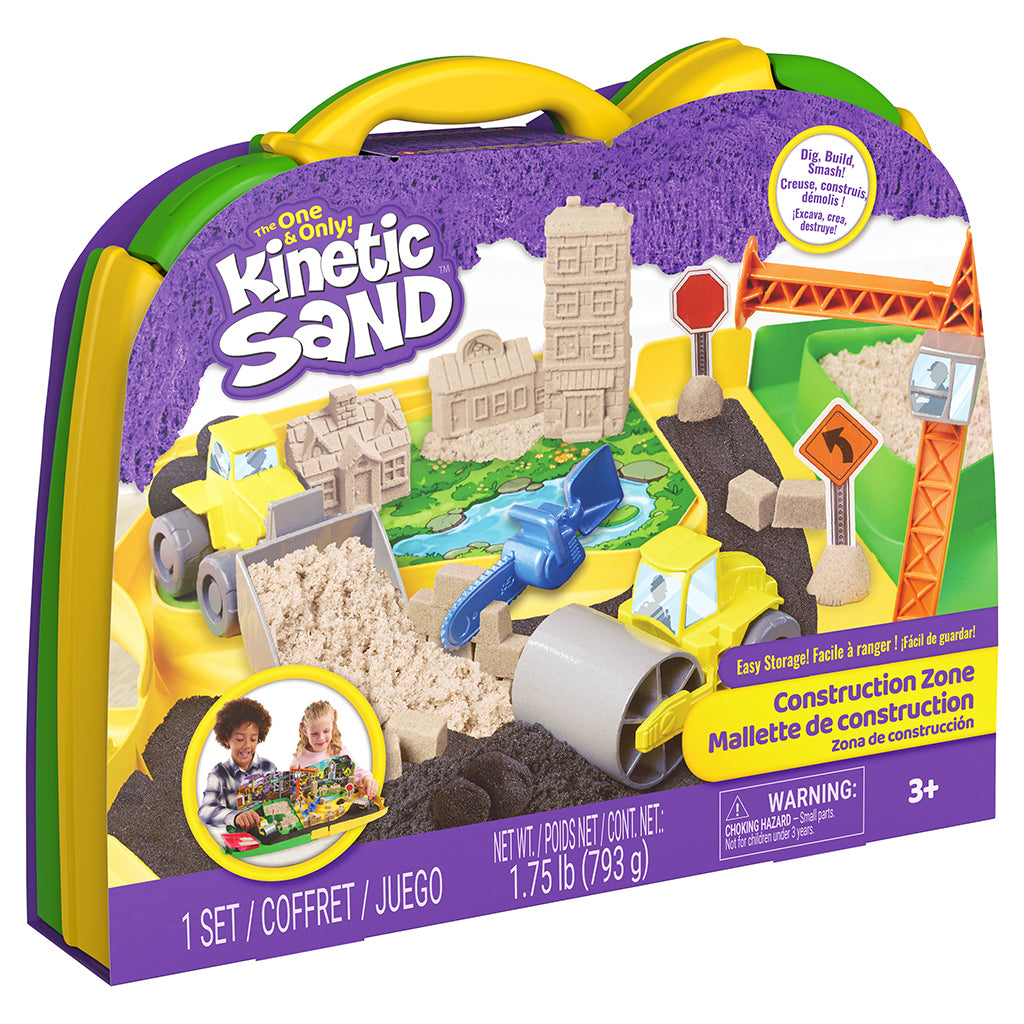 Kinetic Sand Construction zone kuffert med arbejdsbiler