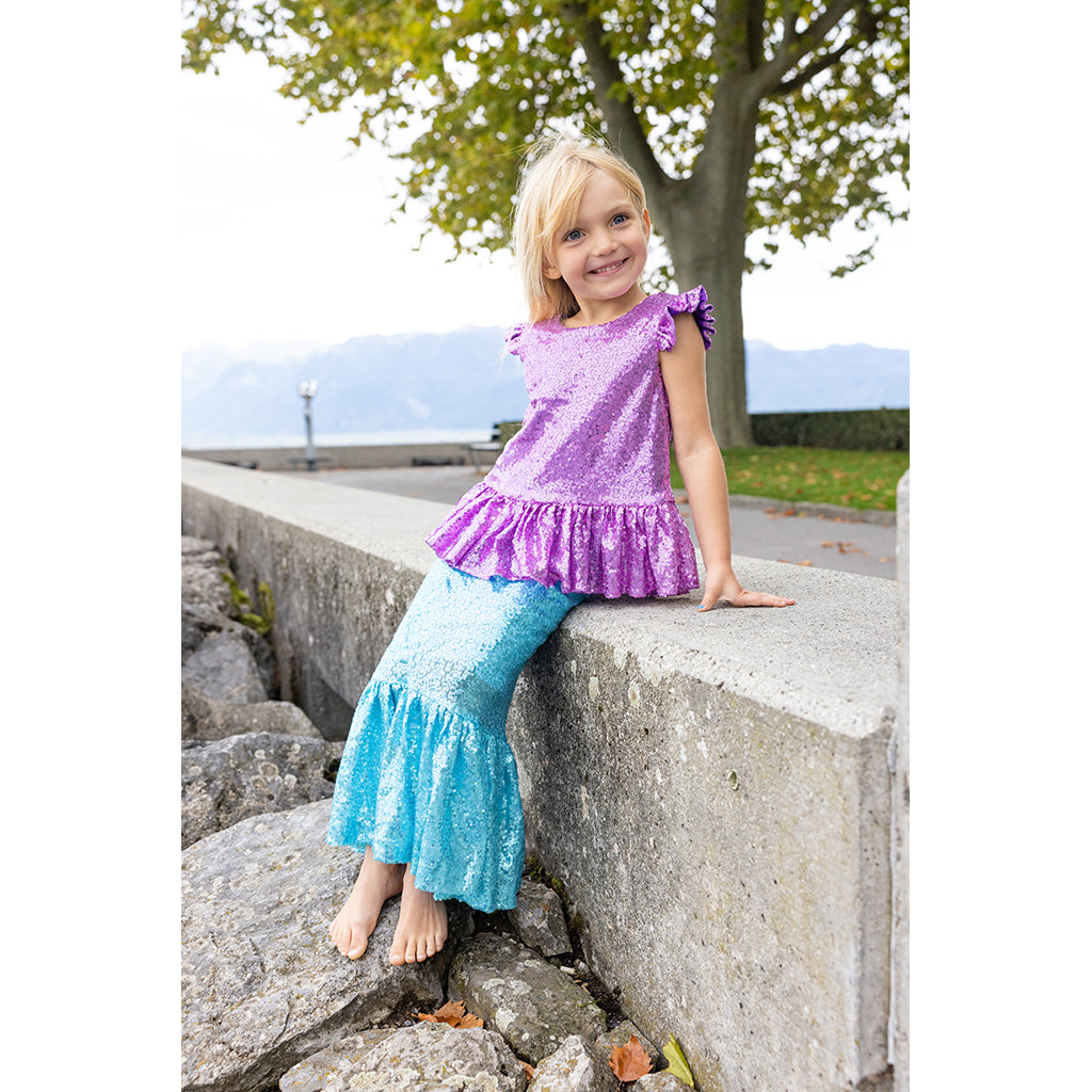 Great Pretenders udklædningstøj, Havfrue skørt og top, Sequins Sparkle - Str. 5-6 år