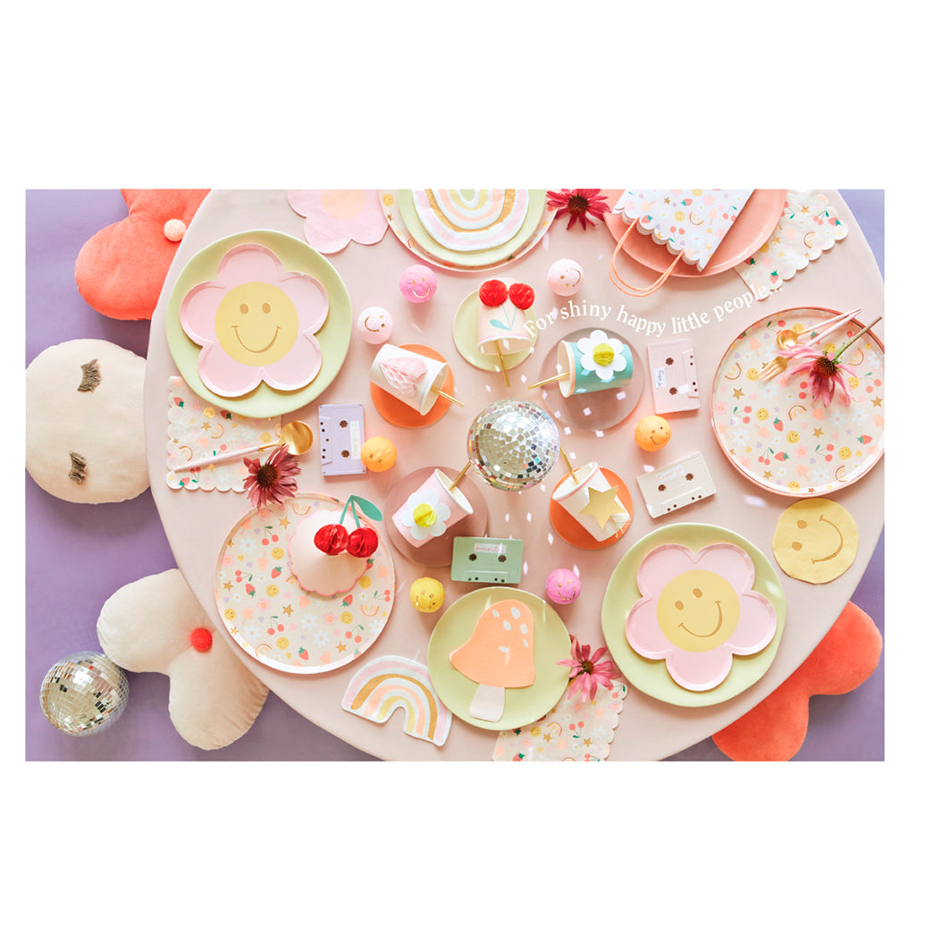 Meri Meri Paptallerkener, Happy face flowers - 8 stk.