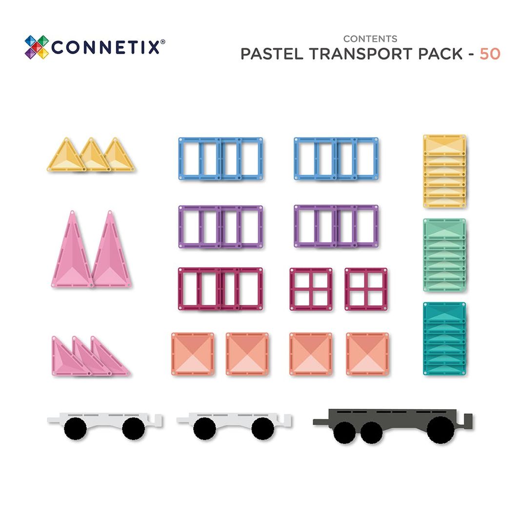 Connetix Transport Pack, Magnetisk byggesæt m. 50 dele - Pastel