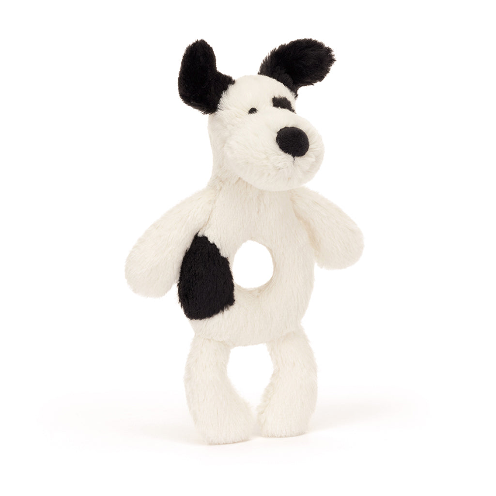 Baby Jellycat ring rangle, Hund, sort/creme - 15 cm