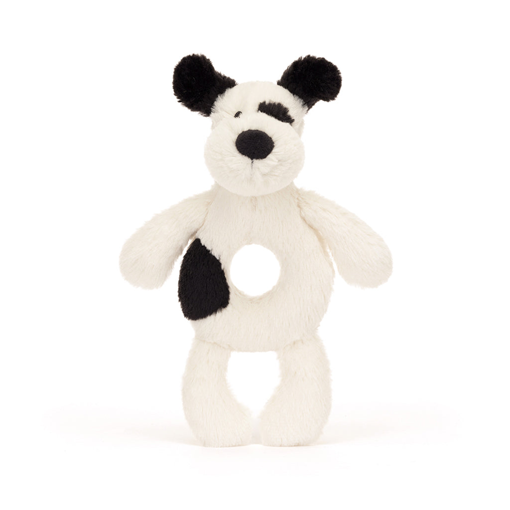 Baby Jellycat ring rangle, Hund, sort/creme - 15 cm
