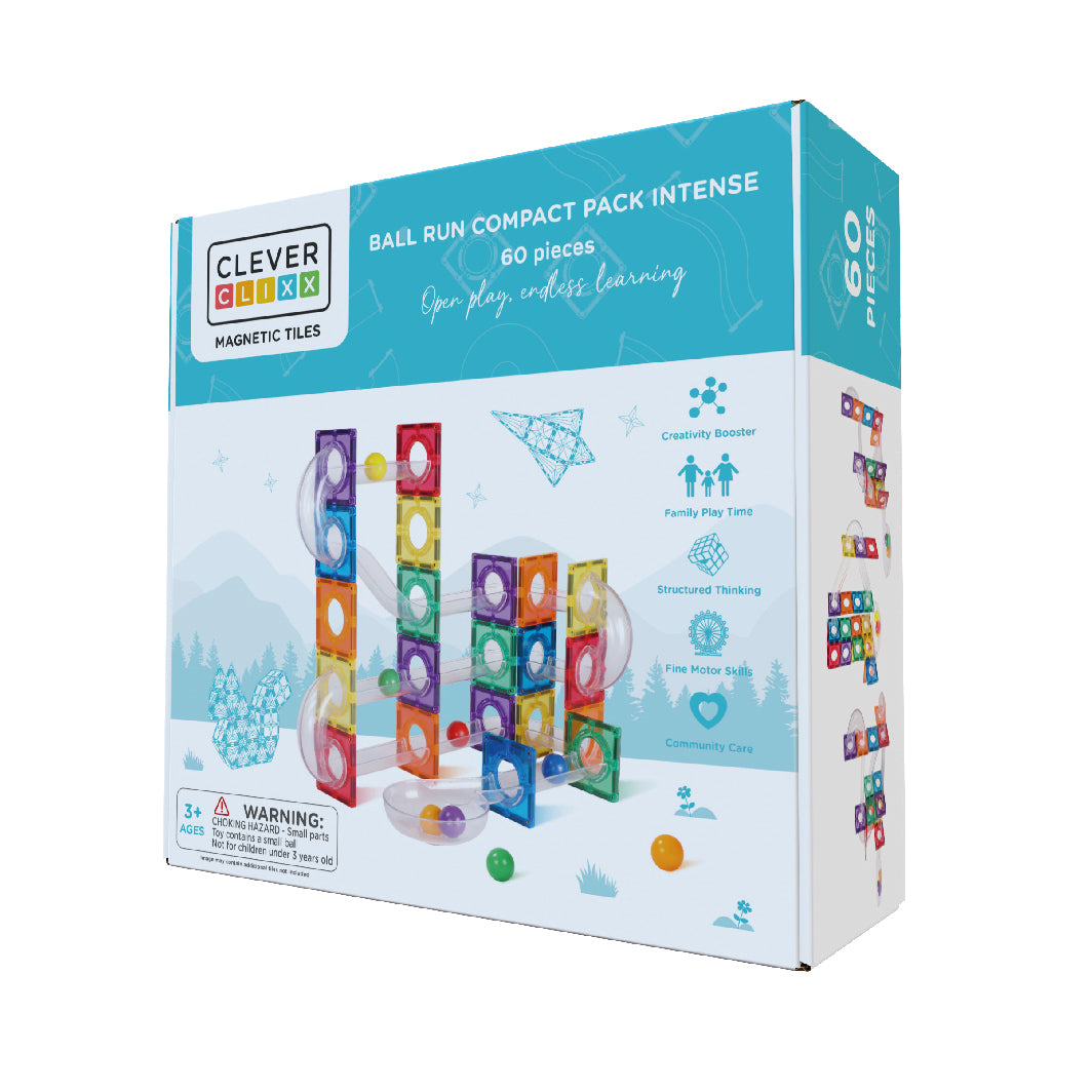 Cleverclixx Magnetisk byggeleg, Ball run Intense - 60 dele