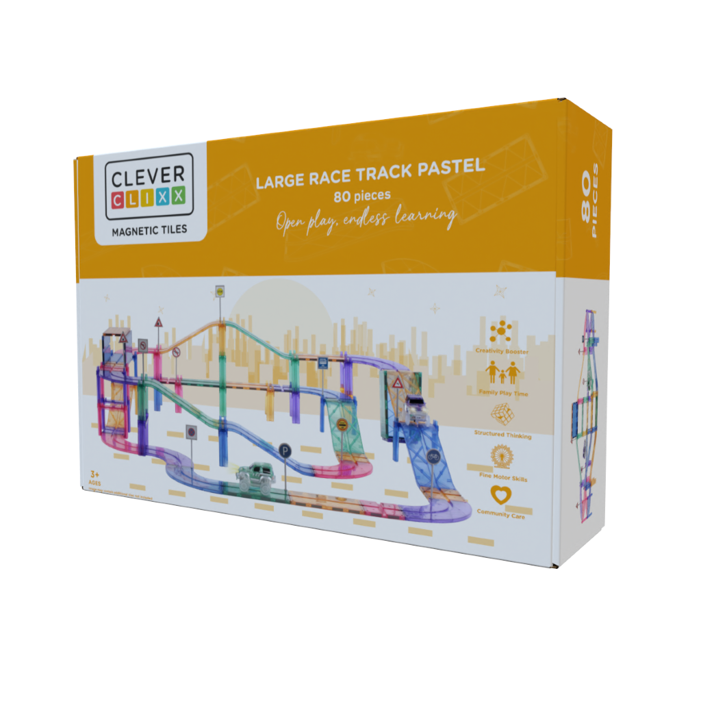 Cleverclixx Magnetisk byggeleg, Large race track Pastel - 80 pcs
