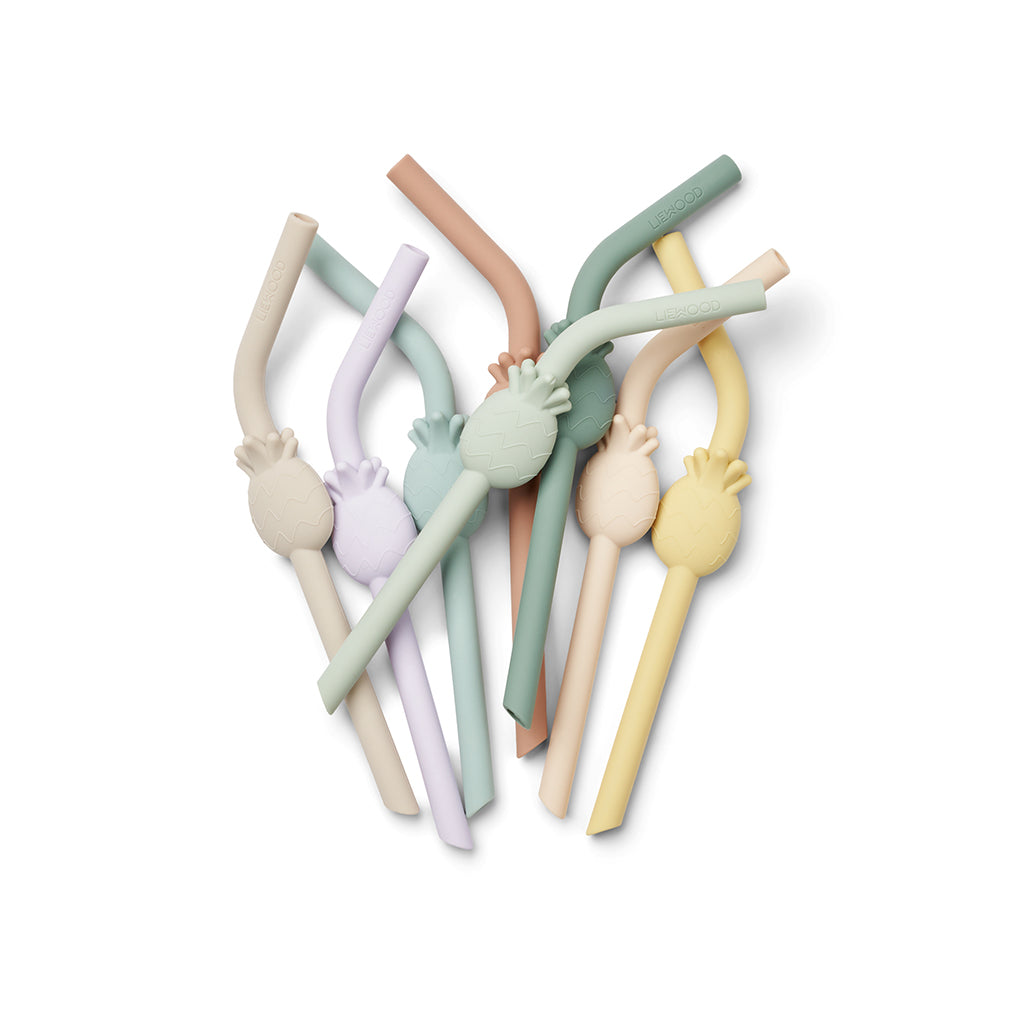 Liewood Carlson sugerør i silikone, 8-pak - Pale tuscany multi mix