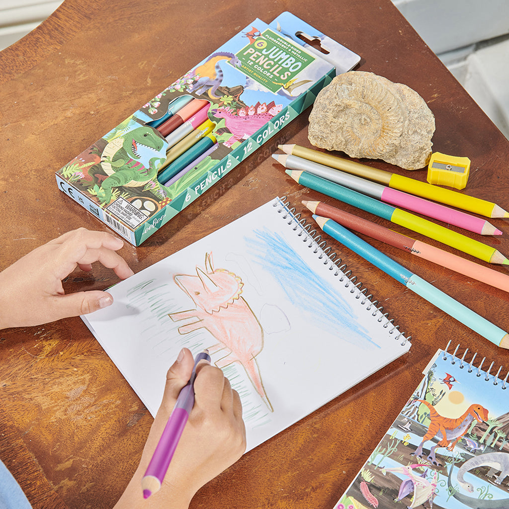 eeBoo 6 dobbelte farveblyanter jumbo, Dinosaur