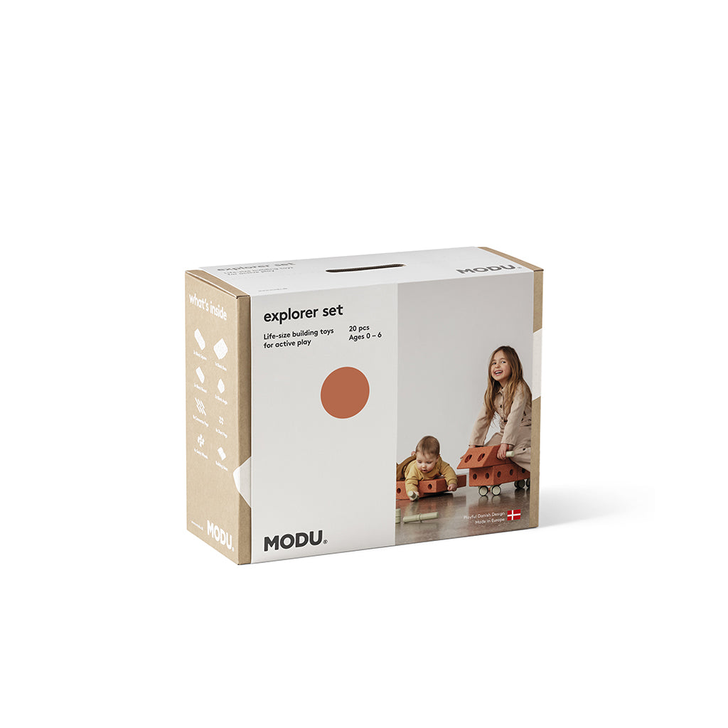 Modu byggelegetøj i skum, Explorer sæt, 20 dele - Burnt orange/ Dusty green