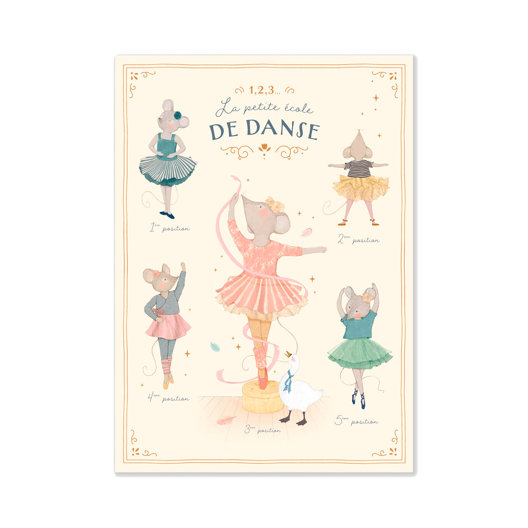 Moulin Roty - Plakat med dansemus 50x70 cm - La Petite Ecole de Danse