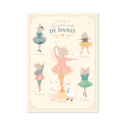Moulin Roty  - Plakat med dansemus 50x70 cm - La Petite Ecole de Danse