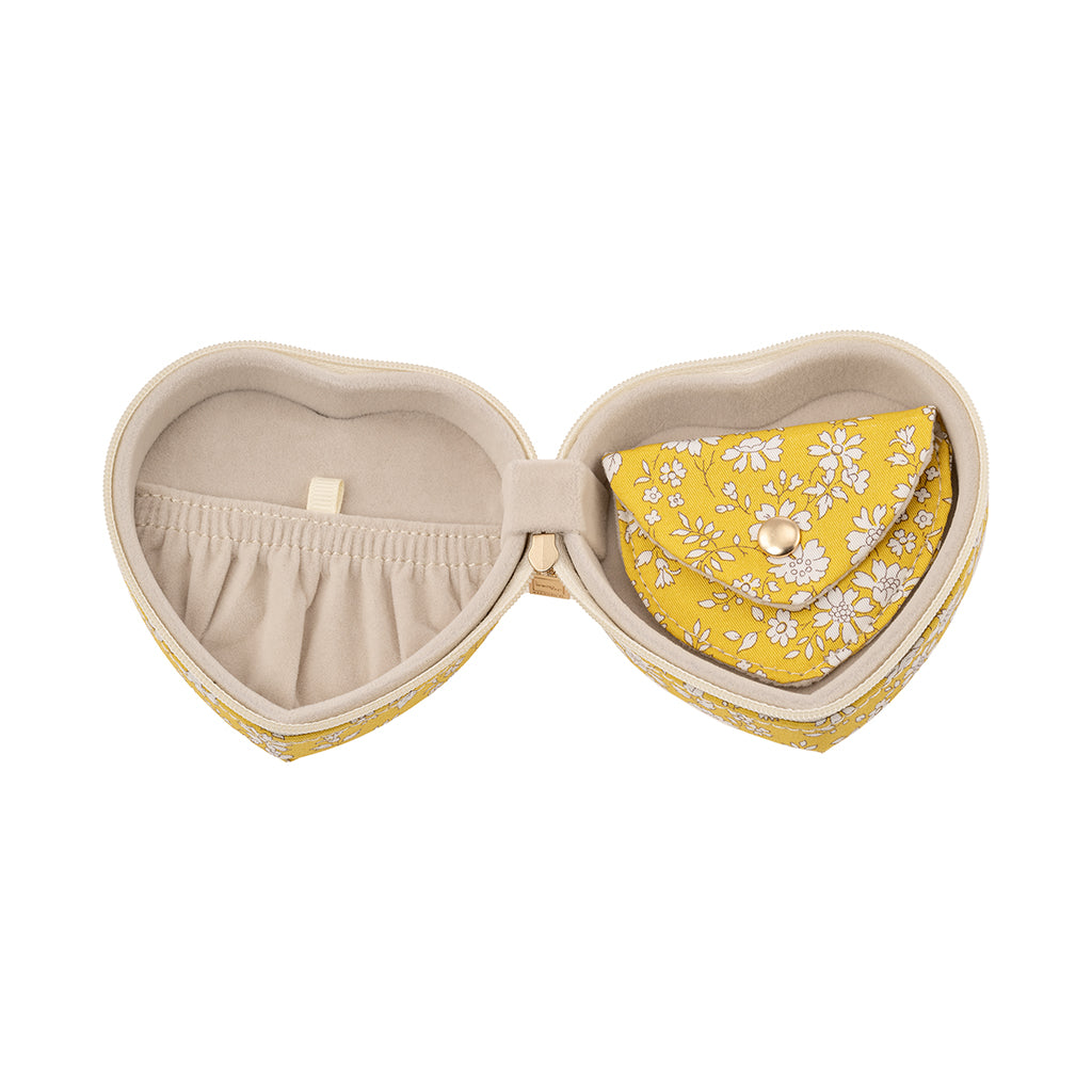 Bon Dep smykkeskrin m. Liberty print, heart - Capel yellow