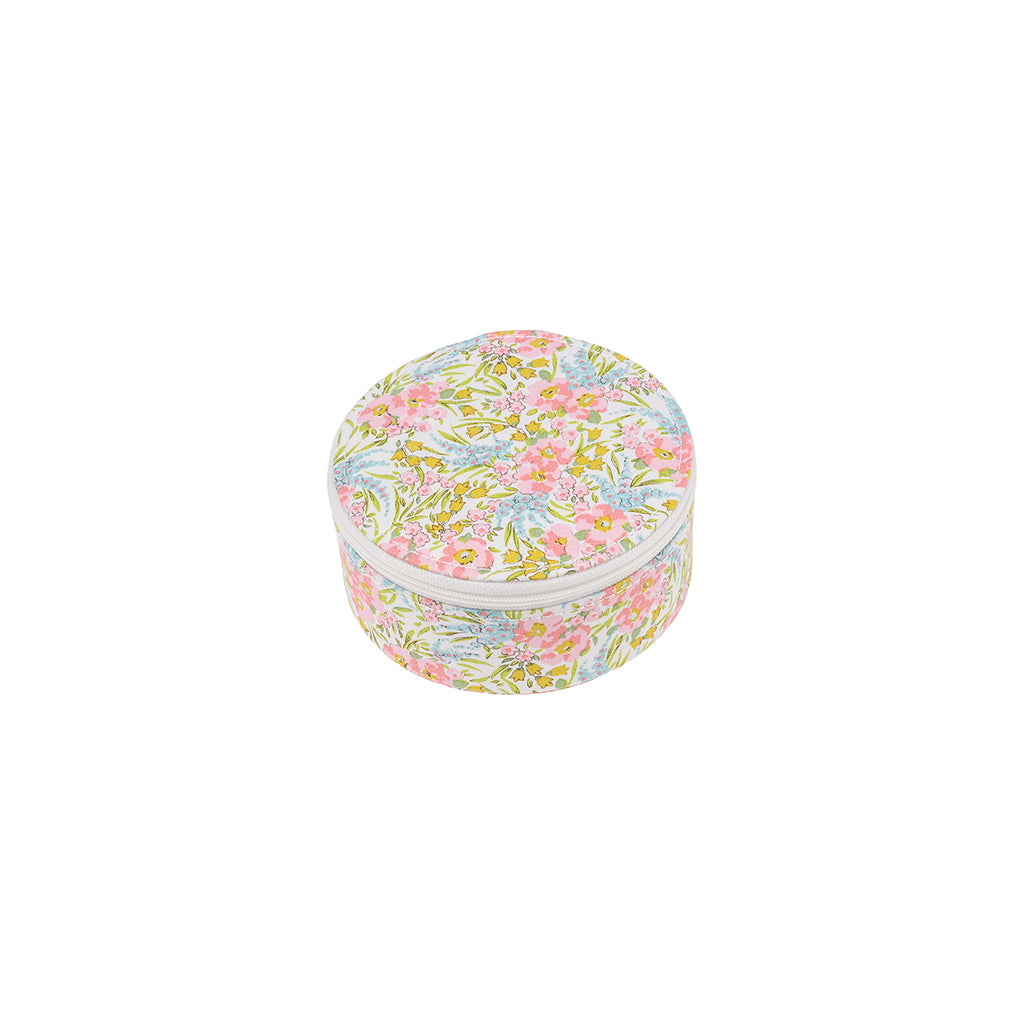 Bon Dep smykkeskrin m. Liberty print, round - Swirling Petals Pink