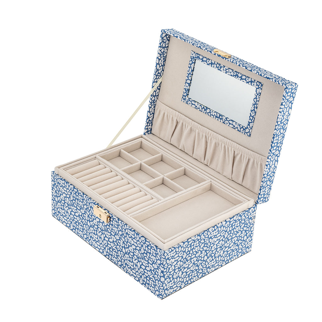 Bon Dep smykkeskrin m. Liberty print, Square - Feather blue