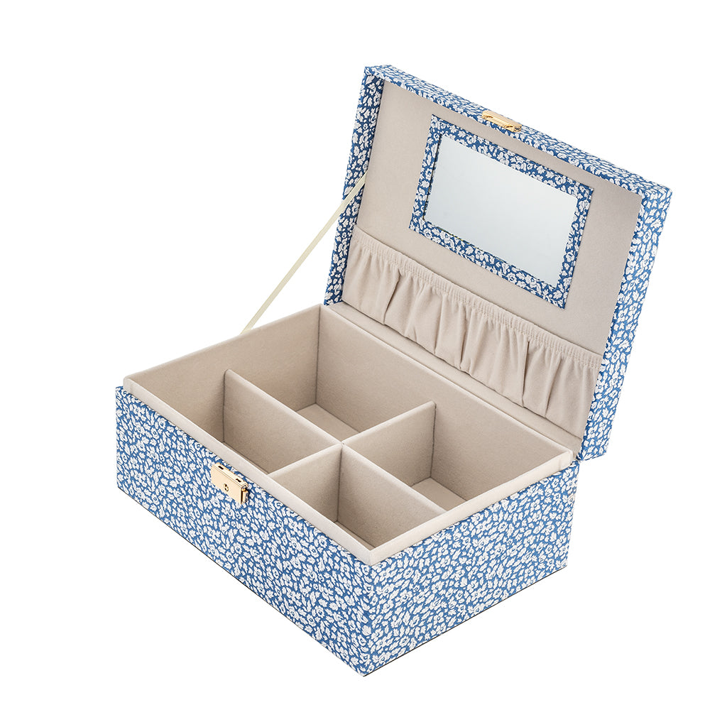 Bon Dep smykkeskrin m. Liberty print, Square - Feather blue