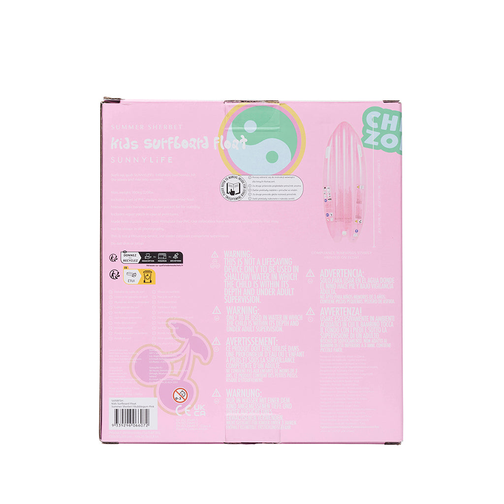 Sunnylife luftmadras, Surboard float summer sherbet bubblegum pink - Fra 6 år