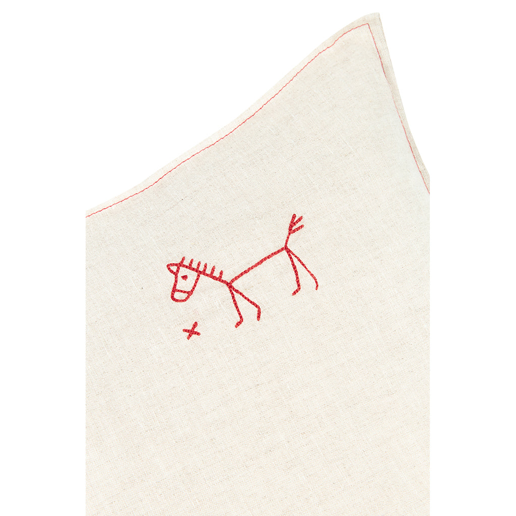 Nobodinoz broderet pude, 45 x 45 cm, vasket fransk hør - Greige