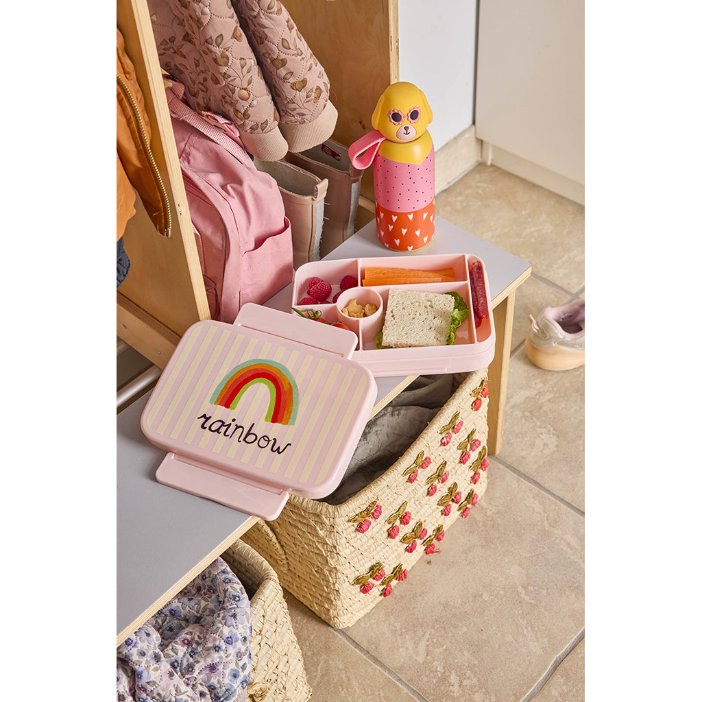 Rice madkasse m. 6 rum, Pink ABC - Rainbow print