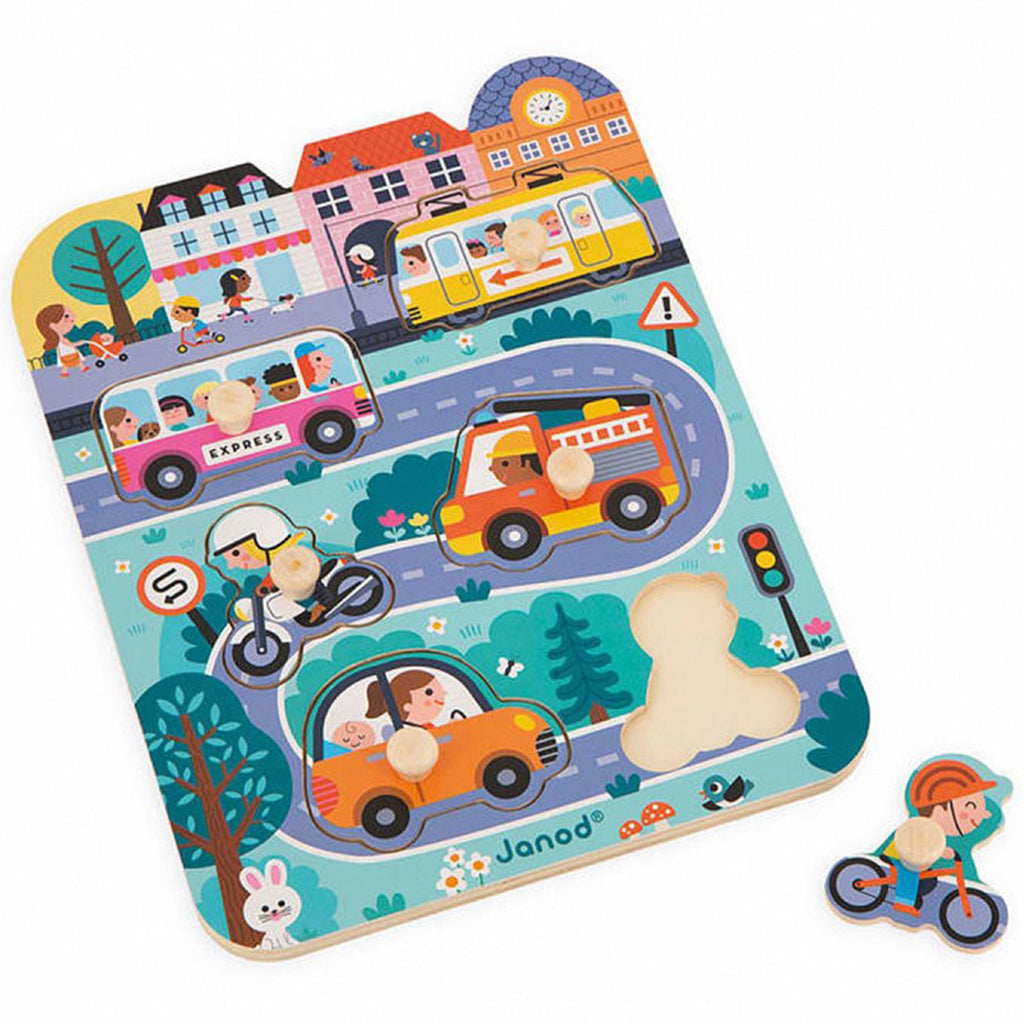 Janod puslespil i træ, I byen - 6 brikker