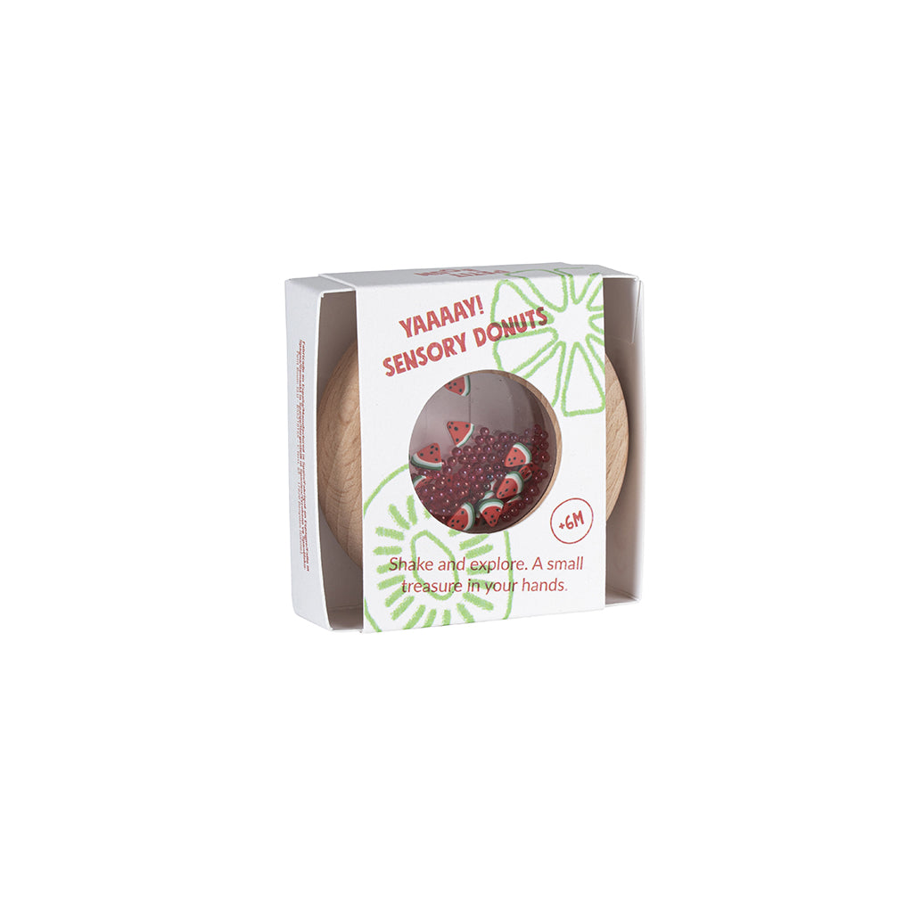 Petit Boum babylegetøj, sensorisk donut rangle - Watermelons