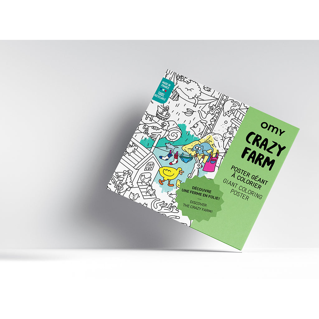 Omy stor plakat til farvelægning, 70 x 100 cm - Crazy Farm