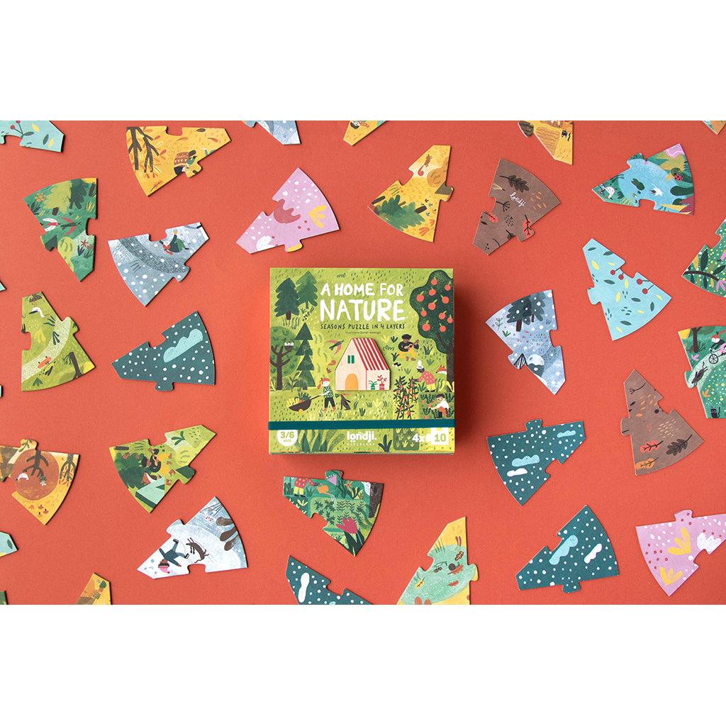 Londji puslespil, rundt, A home for nature, 4 puslespil af hver 10 brikker