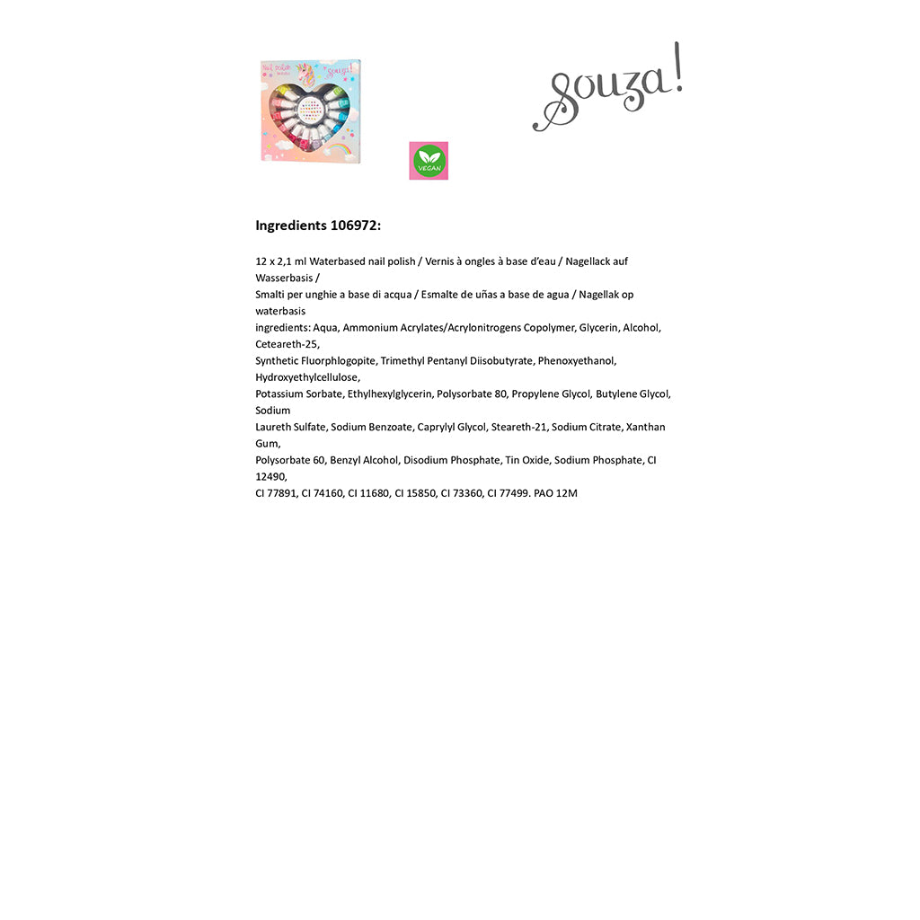 Souza neglelak sæt til børn, 12 neglelakker + negleklistermærker
