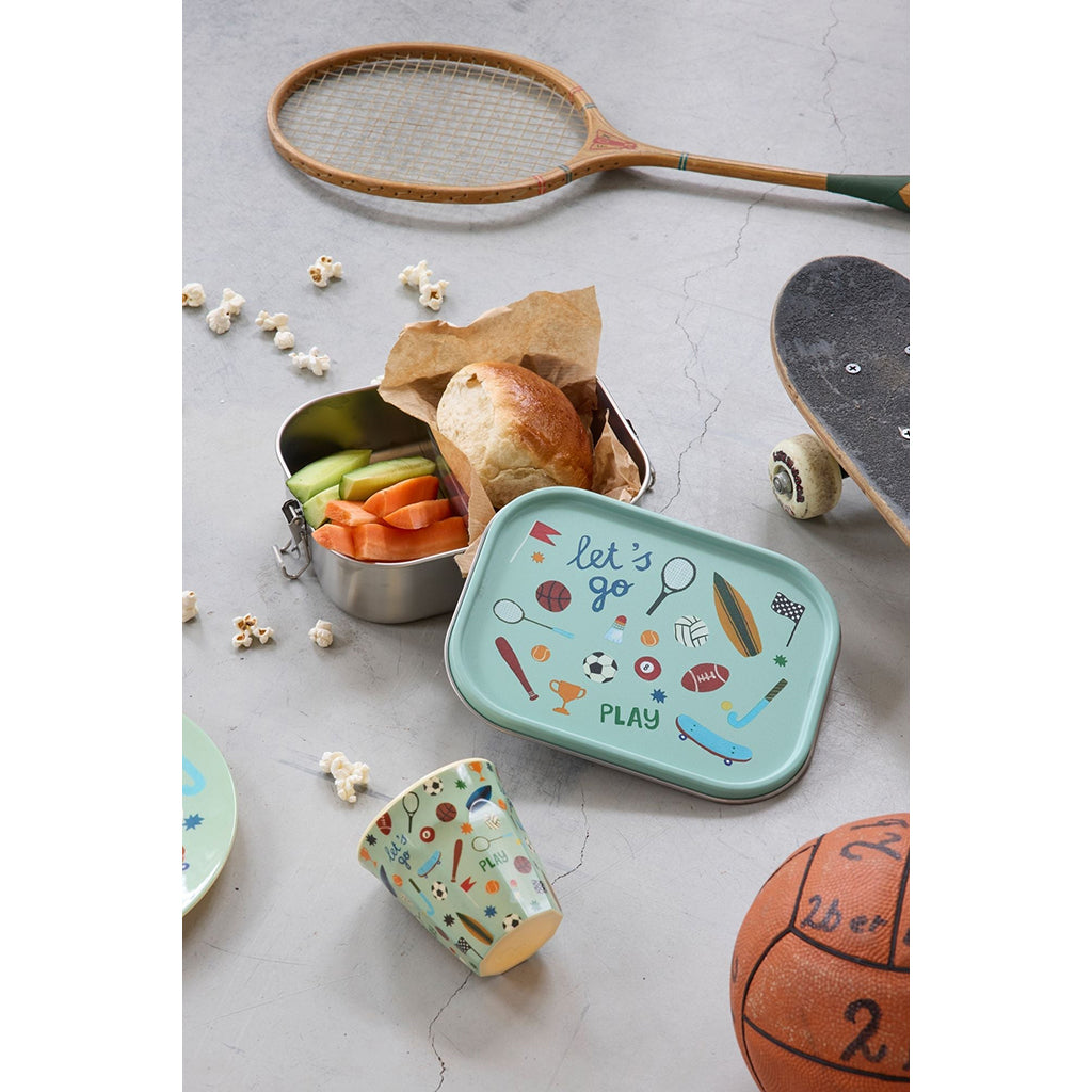 Rice madkasse i rustfrit stål m skillevæg, stor - Soft green sports print