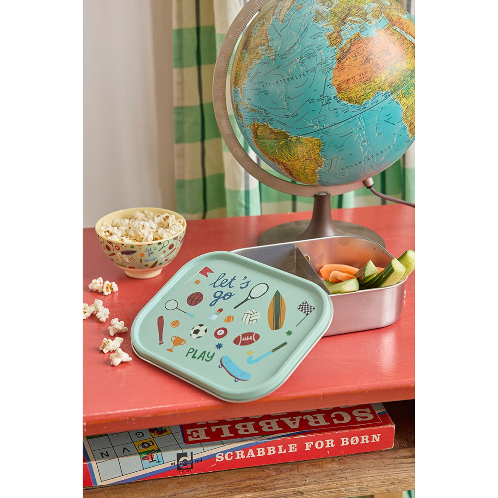 Rice madkasse i rustfrit stål m skillevæg, stor - Soft green sports print