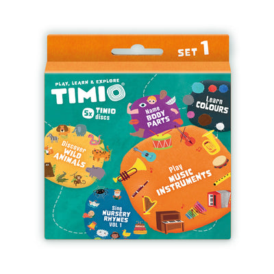 TIMIO Disc sæt 1, Vilde dyr, børnerim, farver, musik og kroppens dele