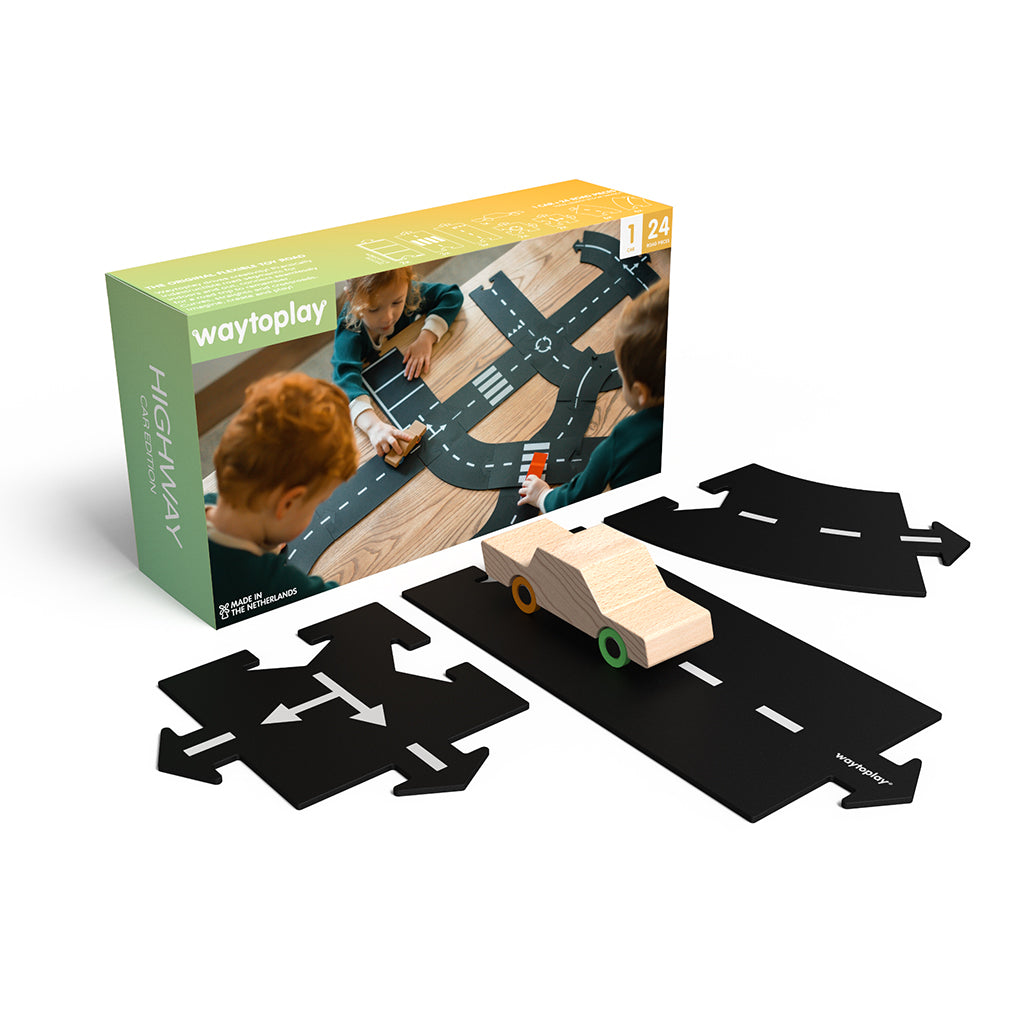 Waytoplay bilbane i gummi, 24 dele - Highway car edition