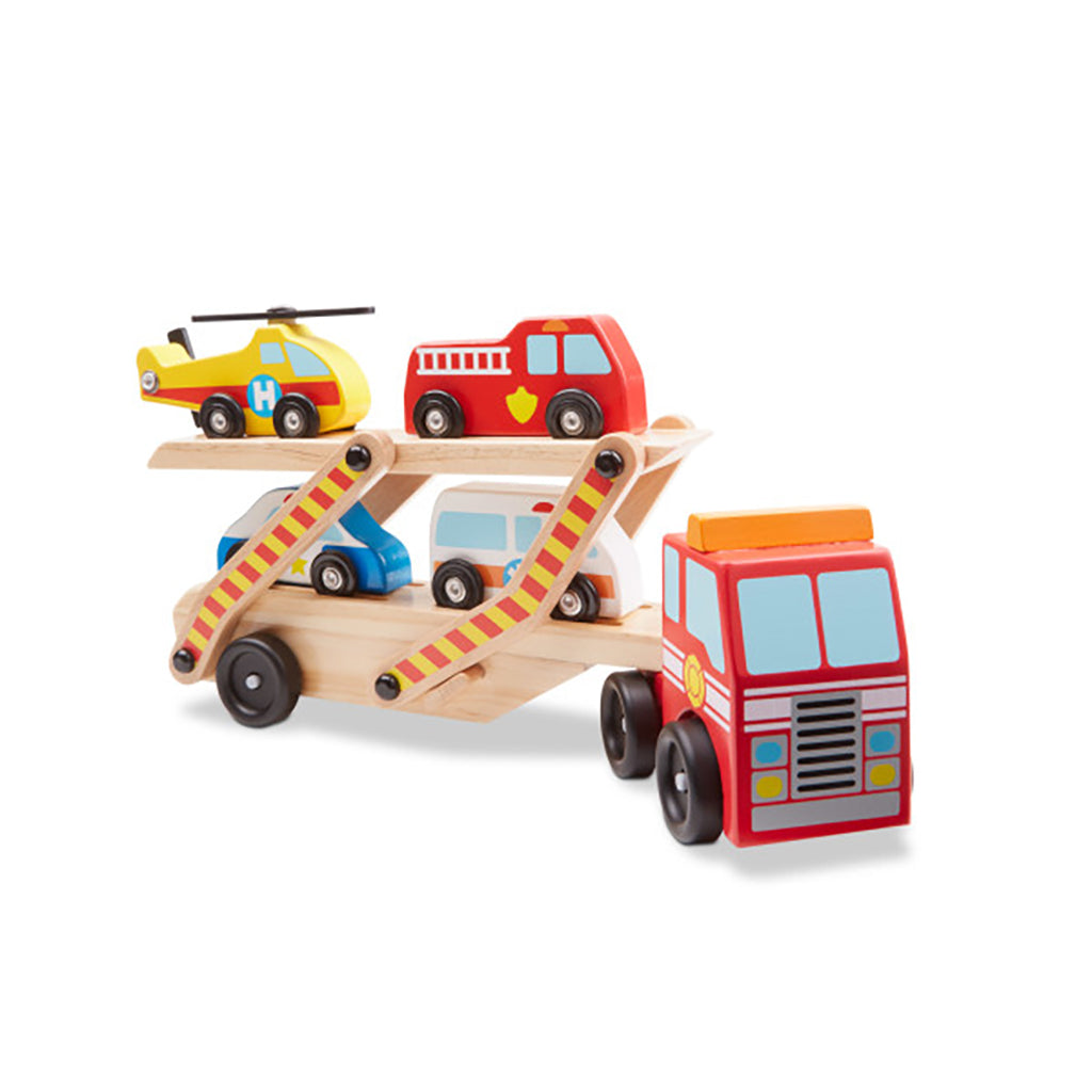 Melissa & Doug Legetøjsbiler i træ, Biltransporter af redningskøretøjer
