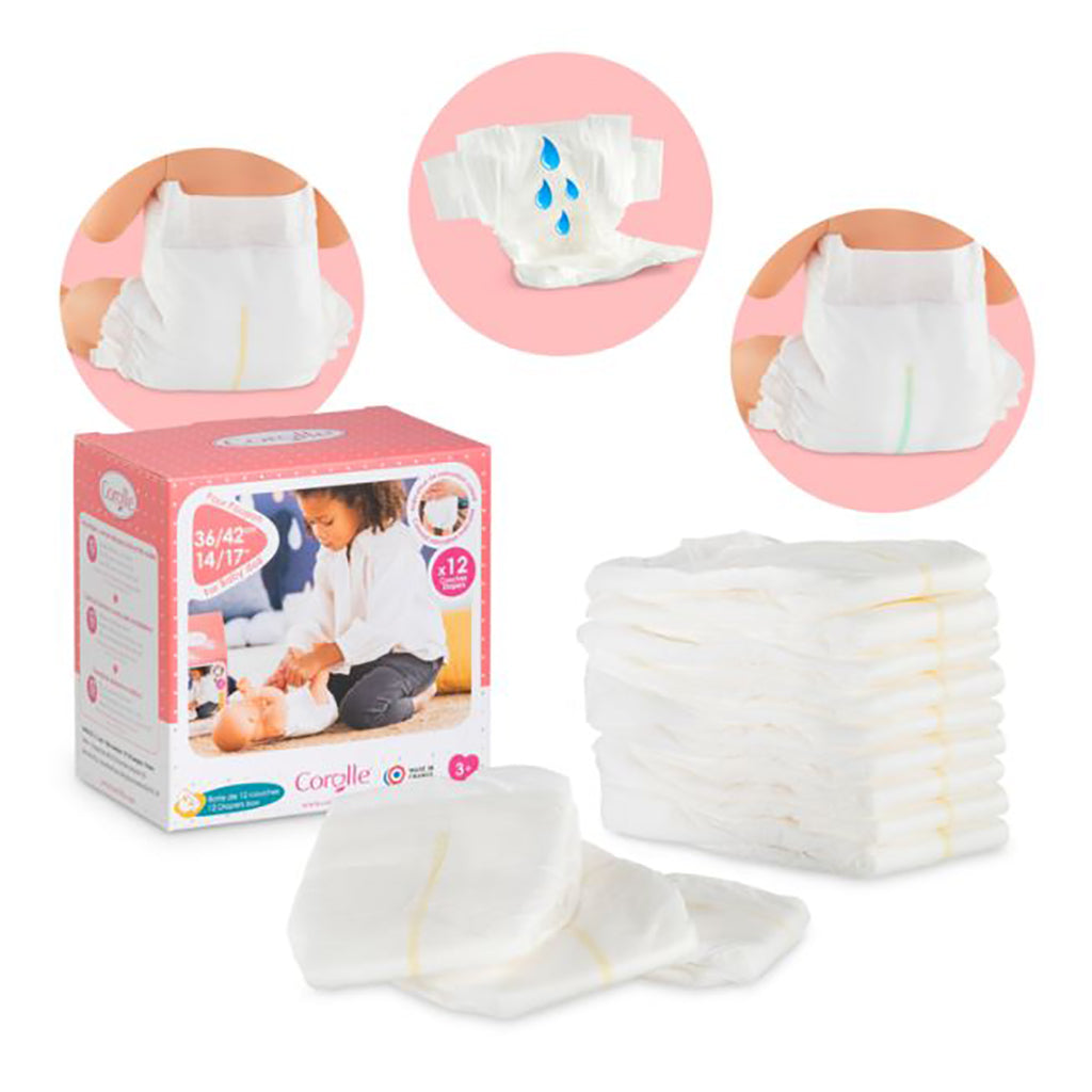 Corolle dukketilbehør til Mon Grand dukker - 12 bleer