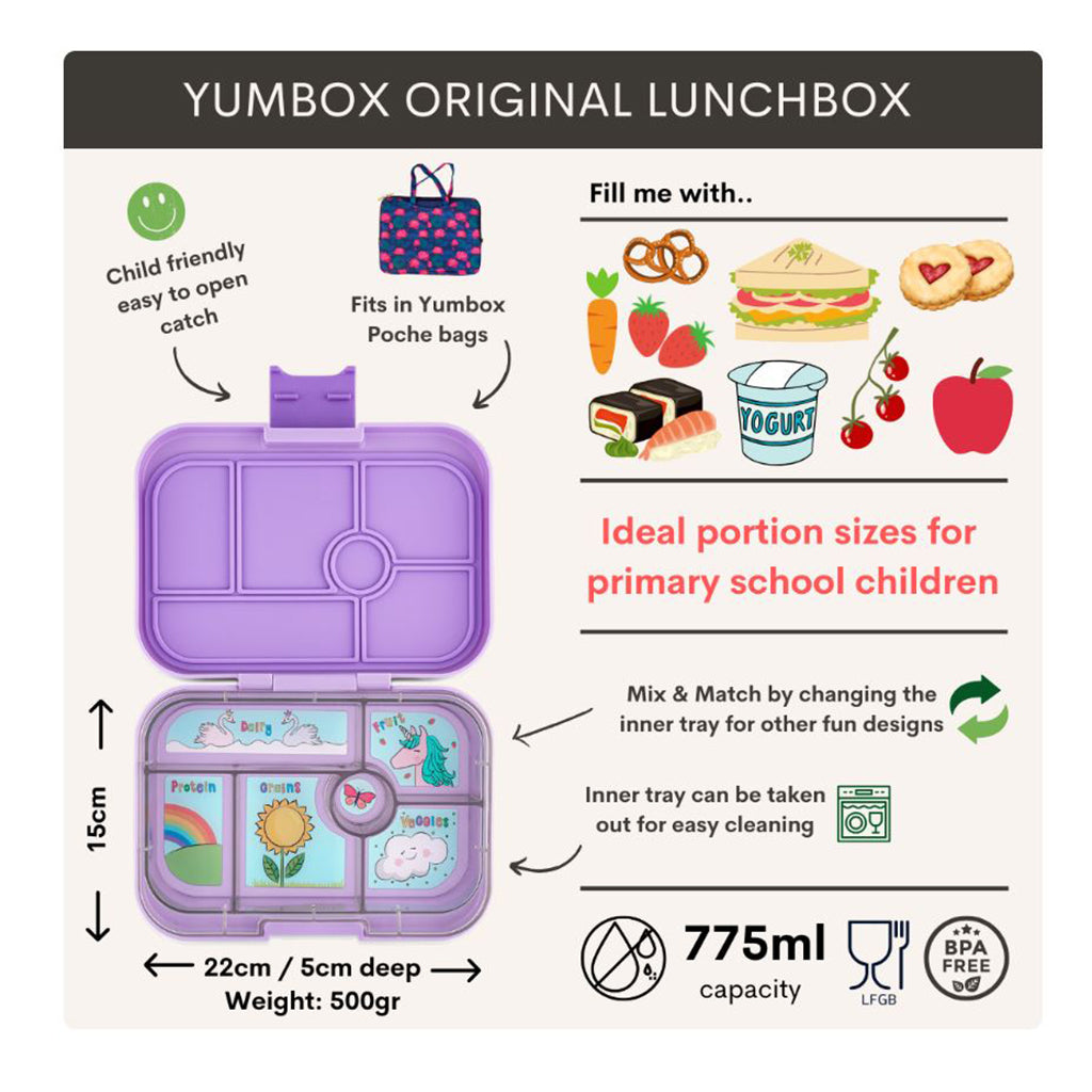 Yumbox madkasse m. 6 rum, Original - Enhjørning - lavendel