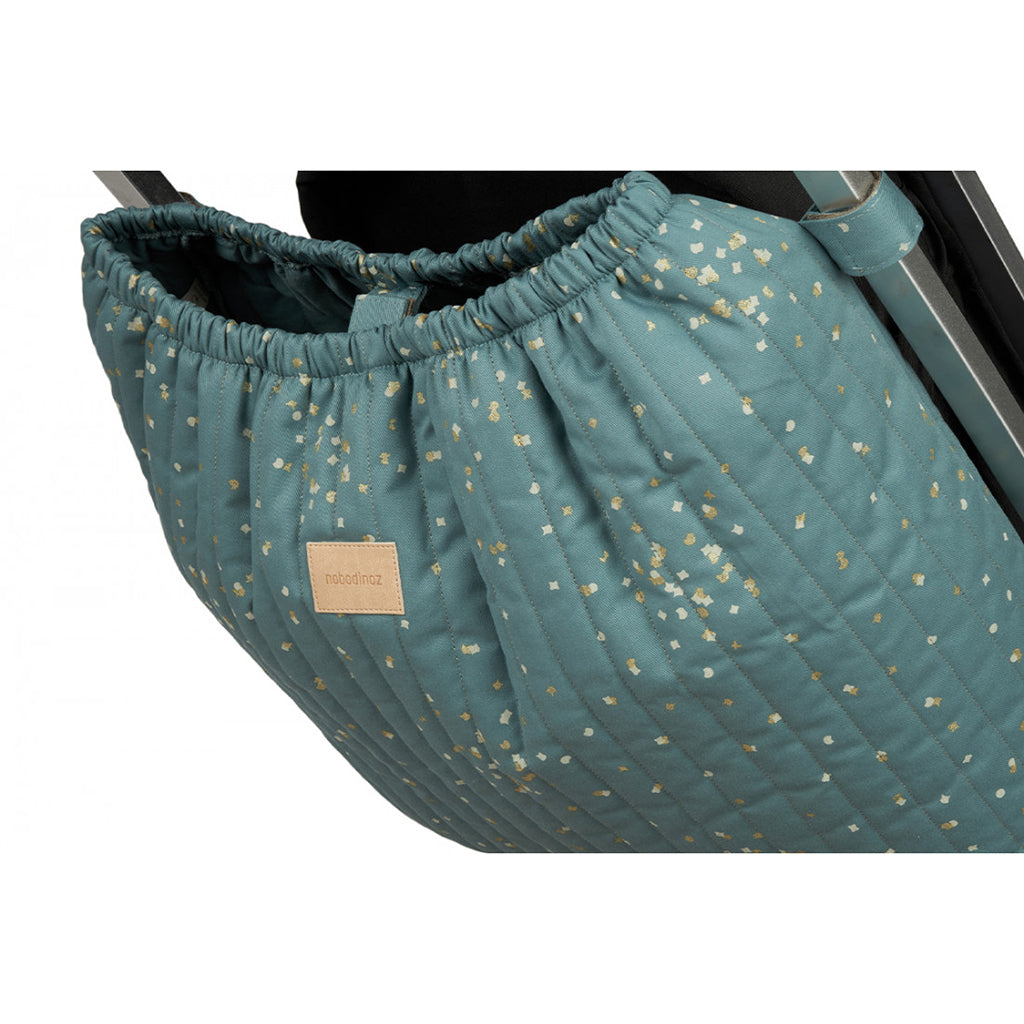 Nobodinoz Hyde Park stroller bag, barnevognstaske, Gold confetti/magic green
