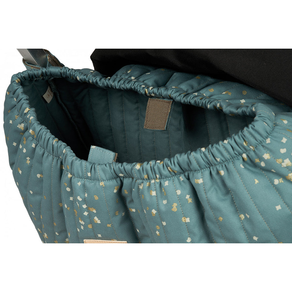 Nobodinoz Hyde Park stroller bag, barnevognstaske, Gold confetti/magic green