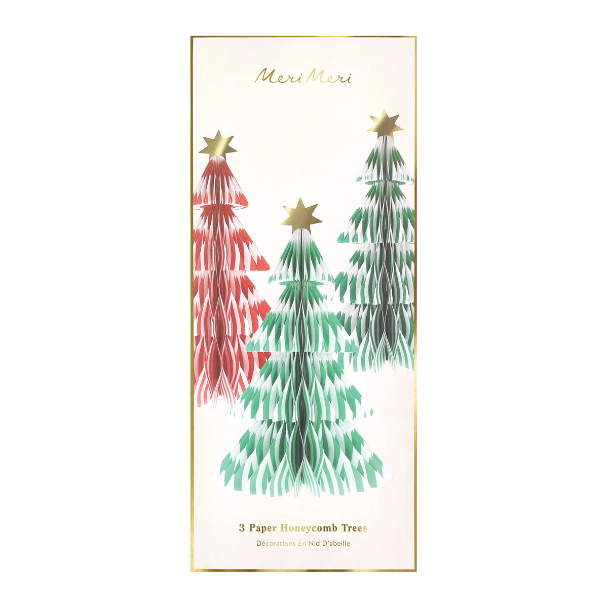 Meri Meri juletræer i papir, Stripe Paper Honeycomb Trees, 3 stk.