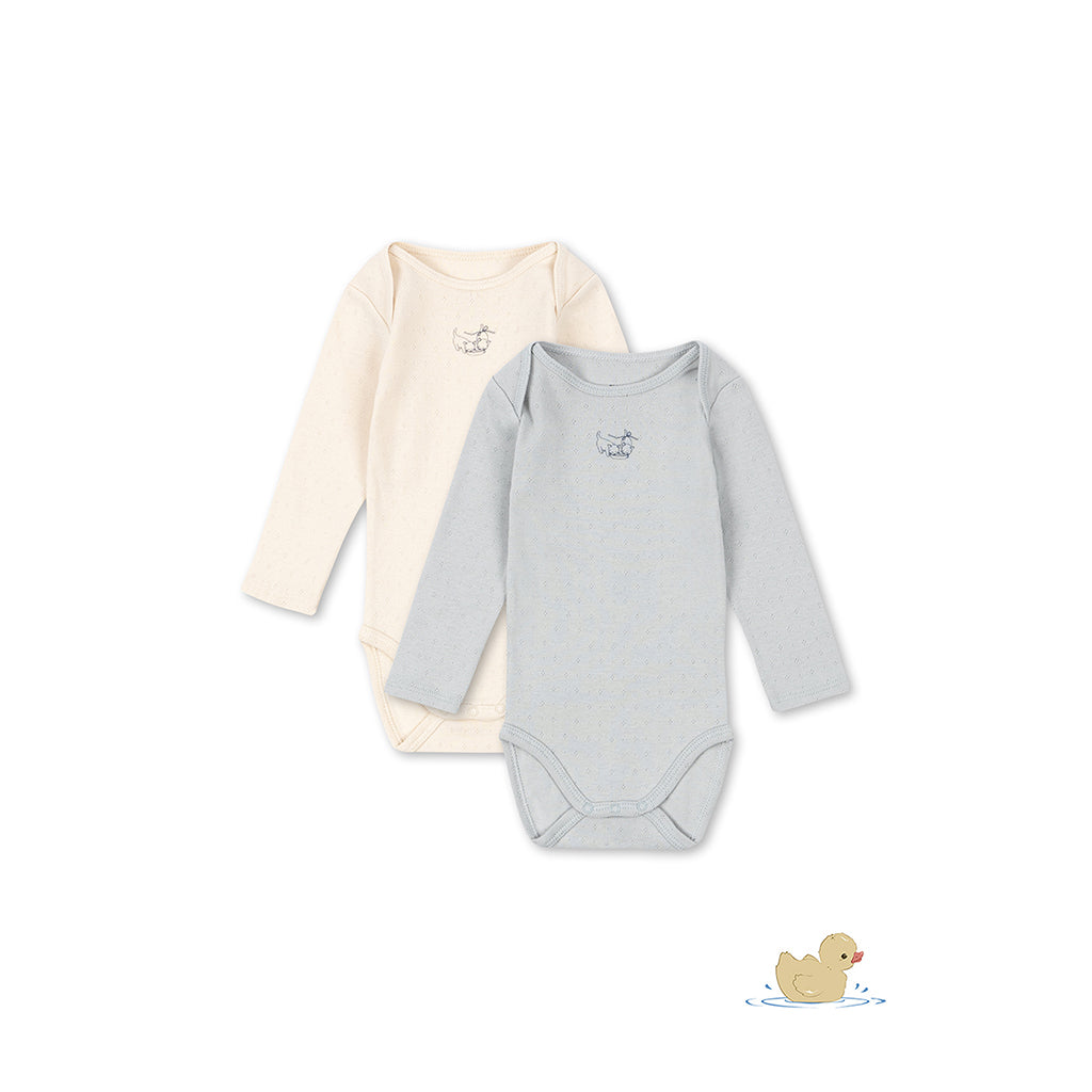 Title
Fanga Fontana Perla bodystocking m. lange ærmer, 2-pak - Buttercream/Pearl blue - str. 0-9 mdr.